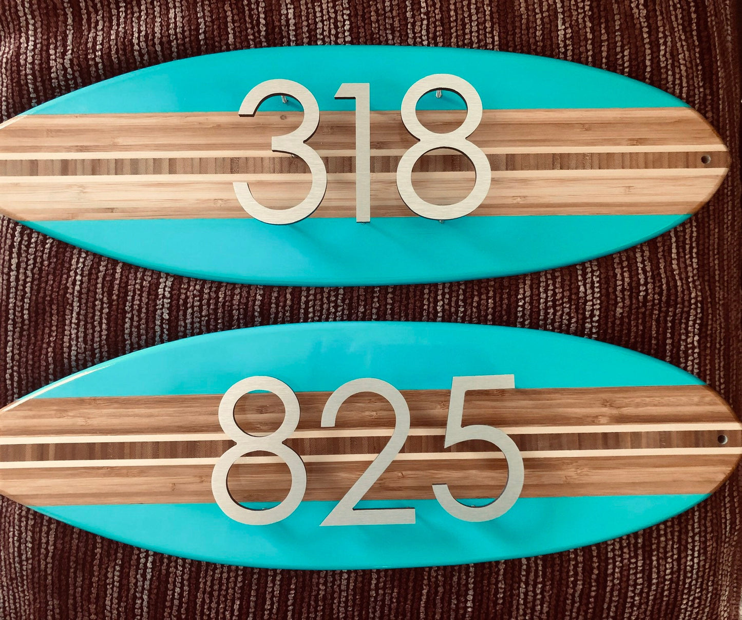 House Address Number Sign Surfboard Coastal Beach in Seafoam Green