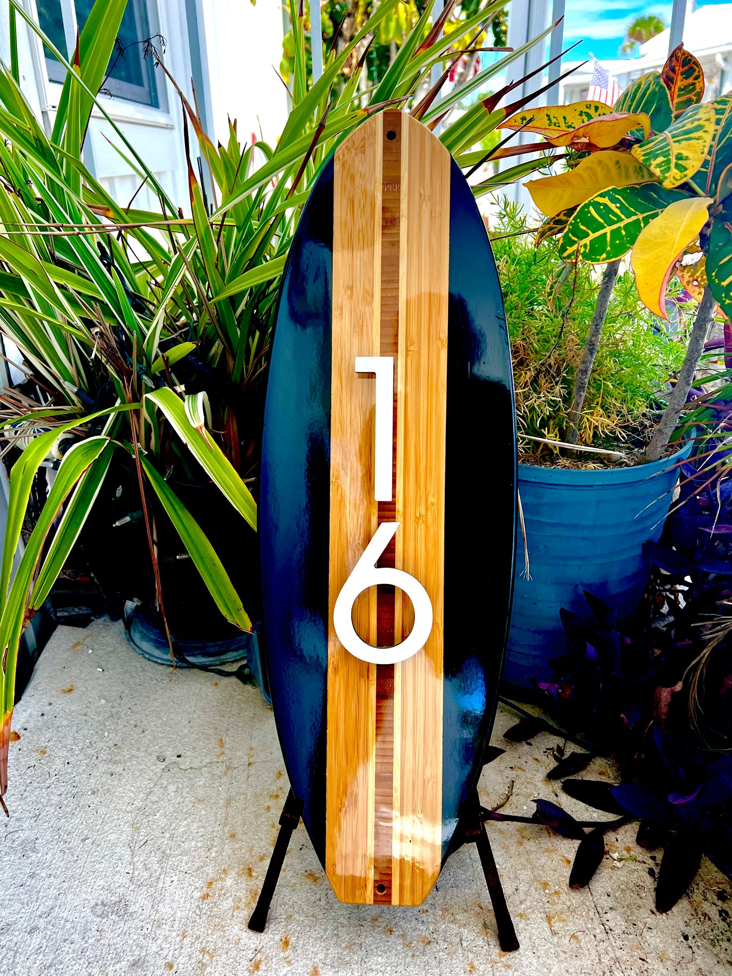 Address Number Sign Surfboard Coastal House Plaque in Black