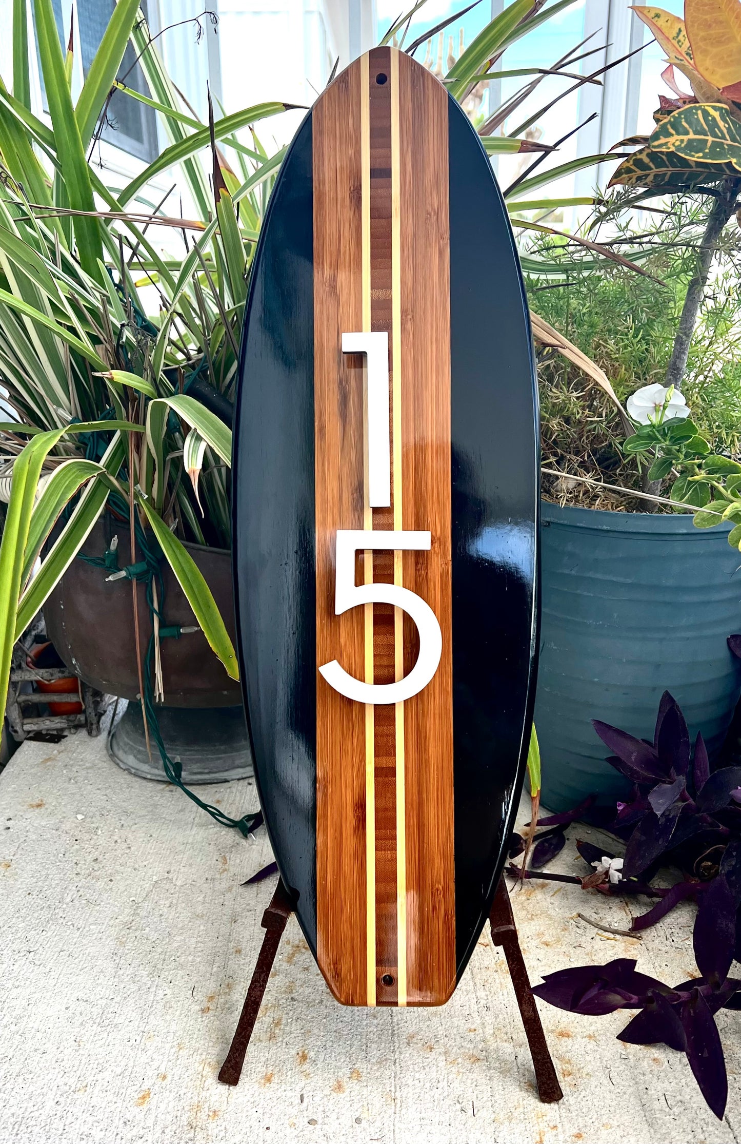 Address Number Sign Surfboard Coastal House Plaque in Black