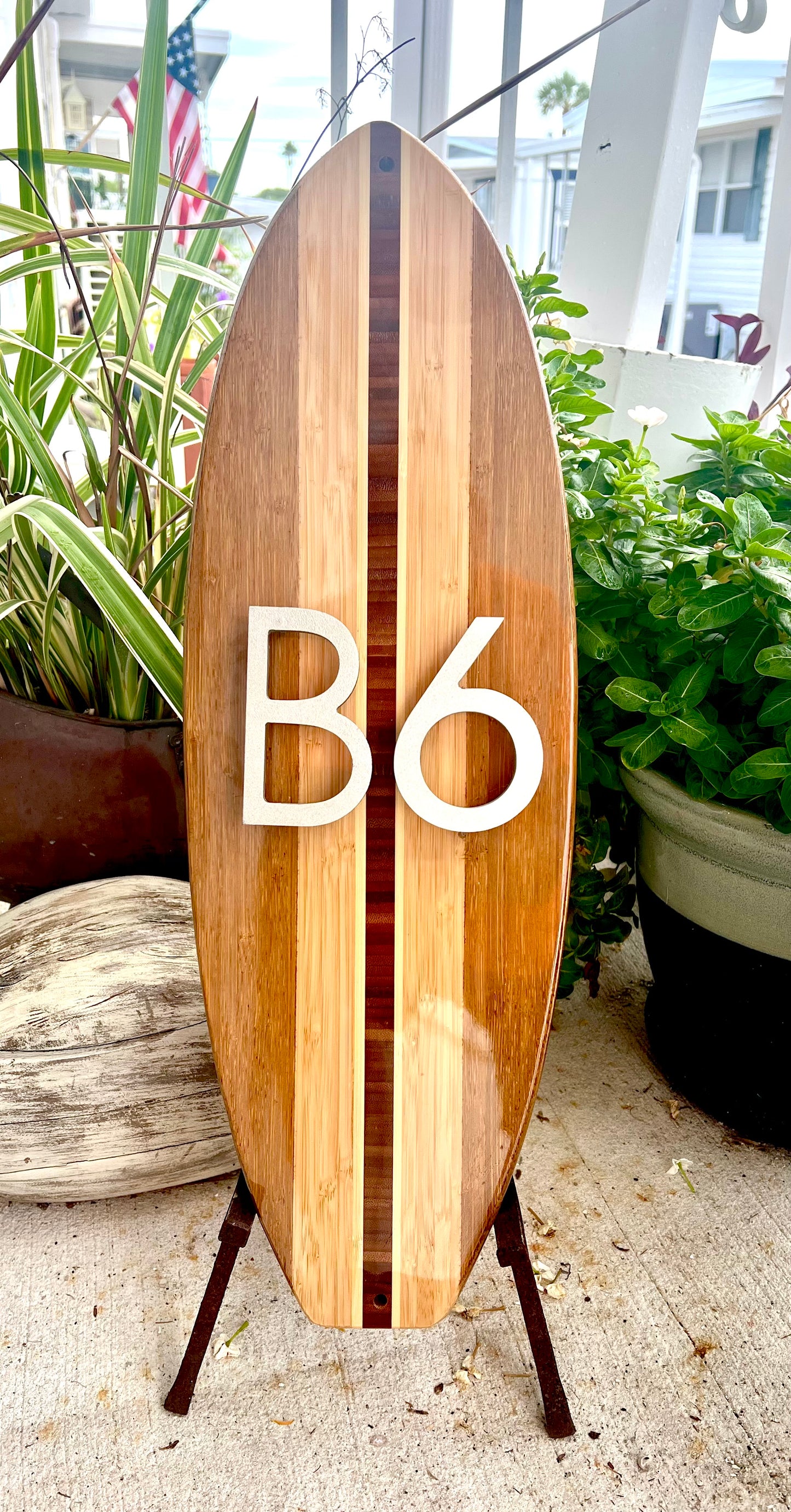 Address House Numbere Sign SurfboardCoastal Beach Number Plaque Two Tone Natural Wood Finish