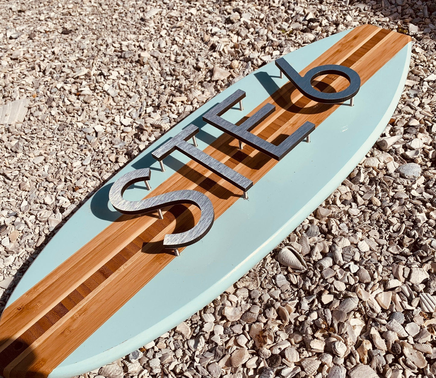 Address Number Sign Surfboard Coastal Beach House Plaque in Beach Blue ,