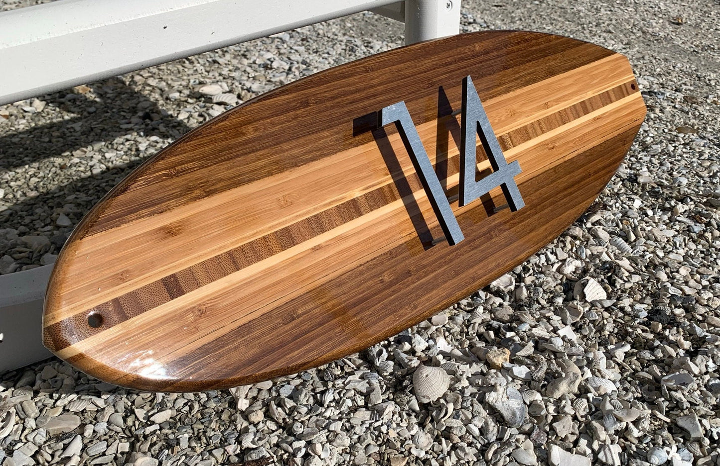 Address House Numbere Sign SurfboardCoastal Beach Number Plaque Two Tone Natural Wood Finish