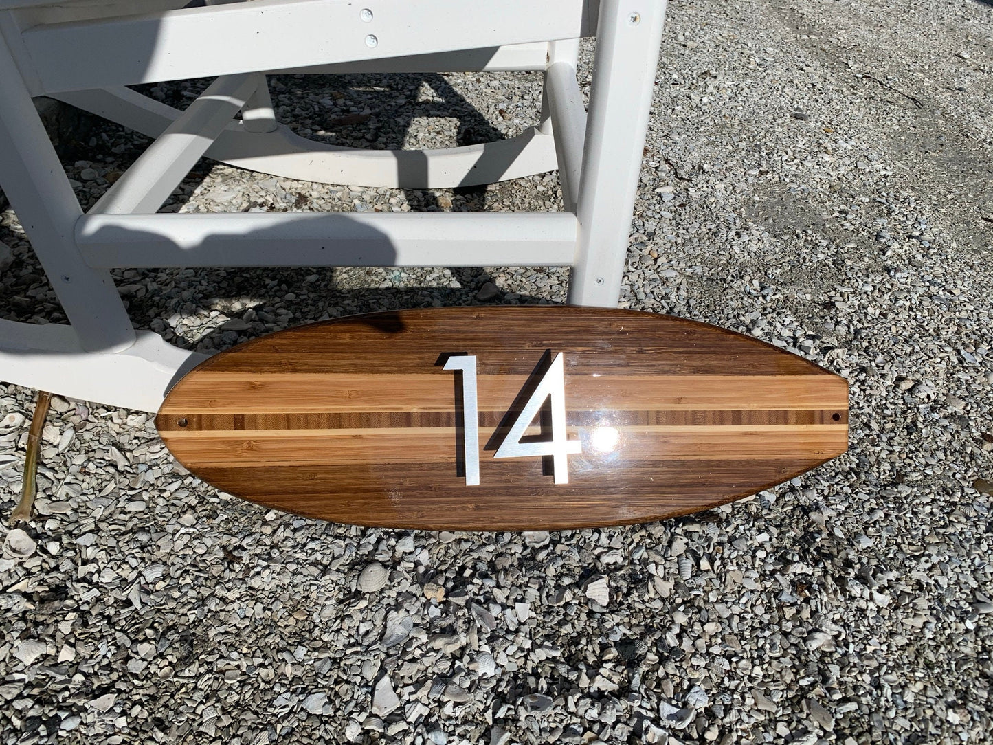 Address House Numbere Sign SurfboardCoastal Beach Number Plaque Two Tone Natural Wood Finish