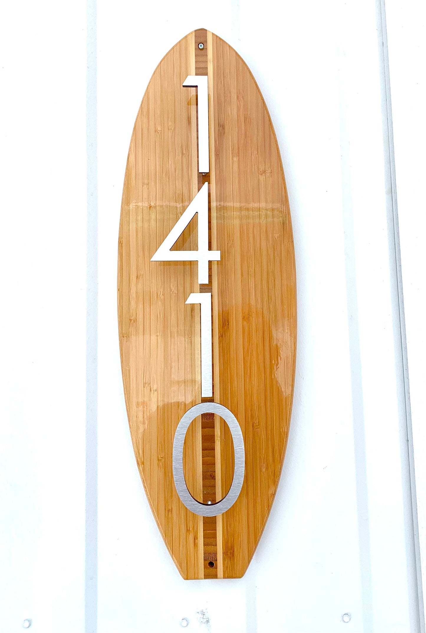 Address Number Sign Surfboard Coastal Beach House Plaque in Clear Finish