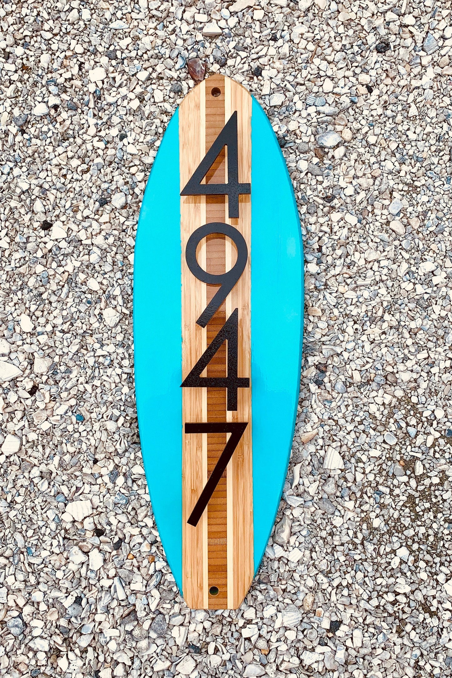 House Address Number Sign Surfboard Coastal Beach in Seafoam Green